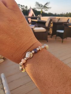 Shell Bracelet Summer Theme Multi Glass Bead Stretch Bracelet | Fashion Hut Jewelry Pandora Bracelet Charms Ideas, Bracelet Summer, Shell Design, Bracelet Charms, Pandora Bracelet Charms, Summer Theme, Shell Bracelet, Shell Beads, Beaded Stretch Bracelet