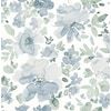 a white and blue wallpaper with flowers on it