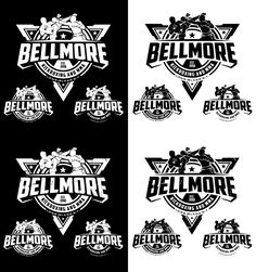 four different logos for a sport team, including the bellmore logo and the bellmore badge