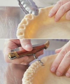 two pictures showing how to make pie crusts