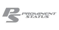 the logo for prominent status, which is also in grey and gray letters on a white background