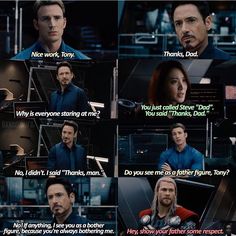 the avengers movie scene with captain america and iron man in different scenes, one is talking to