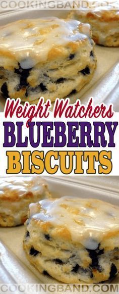 weight watchers blueberry biscuits on a white plate with text overlay that reads weight watchers blueberry biscuits