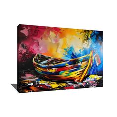 a painting of a colorful boat on a white background