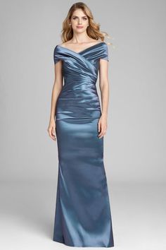 Color_Slate Taffeta Gown, Off The Shoulder Sleeves, Mother Of The Bride Dresses Long, Mother Of Bride Outfits, Black Tie Party, Mother Of The Bride Gown, Teri Jon, Mother Of Groom Dresses, Bride Groom Dress