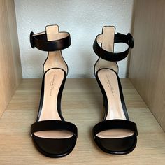 Nwob Gianvito Rossi Leather Portofino Heels In Black, Size 6.5, Never Worn! No Box, But They Will Come With A Dust Bag. These Heels Are Retailing On Fwrd For $895, So This Is A Steal :) Great Staple Shoe For Your Wardrobe. Quiet Luxury! Calf Leather Open Toe Heels With 4-inch Heel, Elegant Calf Leather Sandals With 4-inch Heel, Chic 4-inch Leather Heels, Calf Leather Heels With Contrasting Heel Counter, Calf Leather Heels With Sculpted Heel For Night Out, Luxury Heels With Heel Strap For Office, Luxury Office Heels With Heel Strap, Luxury Ankle Strap Heels For Work, Calf Leather Ankle Strap Heels For Business