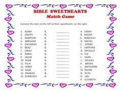 a printable game for the bible sweethearts match game with hearts and ribbons on it