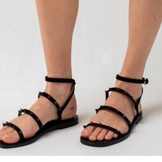 Soda Studded Ankle Strap Womens Black Sandals Size 7 New With Tags Edgy Open Toe Beach Sandals, Edgy Ankle Strap Sandals For Summer, Edgy Beach Sandals In Synthetic Material, Edgy Synthetic Sandals For The Beach, Edgy Synthetic Sandals For Beach, Black Adjustable Ankle Strap Sandals, Soda Shoes, Black Sandals, Women's Shoes Sandals