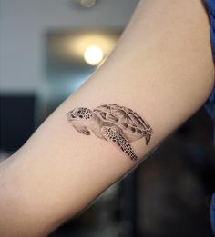 a small turtle tattoo on the arm