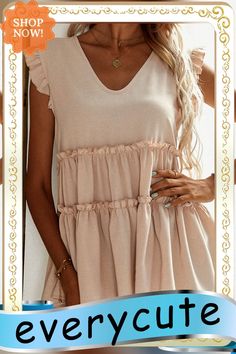 Apricot V Neck Ruffles Sleeveless Tank Top Neck Ruffle, Sleeveless Tank, Sleeveless Tank Top, Ruffles, V Neck, Tank Tops