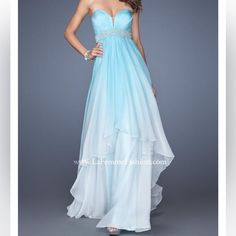 2nd Picture Is More Accurate In Color. Ombre Dyed Chiffon Dress. Light Mint Color. Skirt Is Gathered And Tiered. Back Zipper Closure. Blue Bridesmaid Dresses Beach, Ocean Blue Bridesmaid Dresses, Ocean Dress, Wedding 2025, Mint Color, Wedding Collection, Chiffon Dress, Wedding Inspo, Evening Gowns