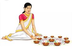 a woman sitting on the ground in front of some bowls with small cups around her