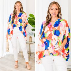 This top truly makes us blush with its beauty! It is the perfect addition to your wardrobe! The floral pattern and flowy fit make it both stylish and comfortable! The bold color mix adds a pop of color to any outfit! Made with high-quality materials for long-lasting wear! 100% Polyester Color Mix, Bold Color, Model Fits, Be Bold, Affordable Fashion, Bold Colors, Plus Size Outfits, Fashion Forward, Floral Pattern