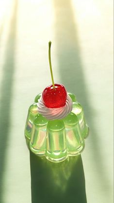 Cherry on top of lime green jelly 🍒 no notes Food Pictures Aesthetic, Monochromatic Food, Jelly Aesthetic, Japanese Objects, Cherry Jelly, Melon Soda, Green Jelly, Gelatin Dessert, Colorful Desserts