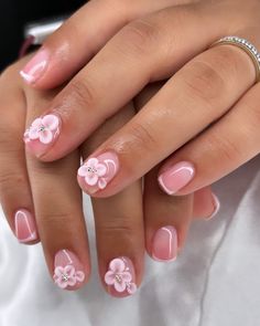 🌸🌸 . . . . . #603nails #nails #nailinspo Acrylic Overlay Nails Short, Overlay Nails, Classic Nails, Casual Nails, Glow Nails, Nail Ring, Classy Acrylic Nails, Long Square Acrylic Nails