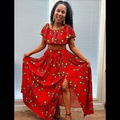 "When in doubt wear red. Top and skirt made with beautiful soft polyester fabric. Nice piece to add to your favourites. Zipper at the back 100% polyester fabric  Elasticated at the back For wash please check the label Our social media: **Instagram - https://www.instagram.com/madeinside.uk/ **Facebook - https://www.facebook.com/MadeInsideClothing **Pinterest - https://www.pinterest.co.uk/madeinside/_created/ **YouTube - https://www.youtube.com/channel/UCJY2qCaoN7FsFugGEpGX4pA CARE FOR AFRICAN PRINT WAX - ANKARA PRINT Hand wash preferable and separate from other items. Press on the reverse side with a cool iron. For machine wash use \"Hand wash\" only. Do not use bleach. MADE INSIDE RETURN POLICY  **We gladly accept returns and exchanges Contact me within: 14 days of delivery  Dispatch items Red Top And Skirt, Skirt African Print, Skirt Crop Top, Print Maxi Skirt, Gold Skirt, Skirt Crop, Crop Top Set, Ankara Print, Beautiful Skirt