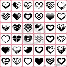 black and white heart icons on pink squares