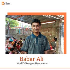 a man standing in front of a group of people with the caption babar ali world's youngest henamaster