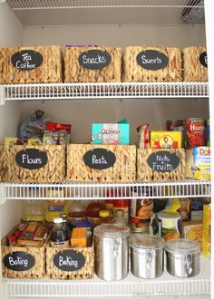 an open refrigerator filled with lots of food and labeled labels on the shelves next to each other