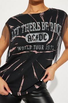 Available In Black/combo. Crew Neck Sleeveless ACDC Graphic Front And Back Screen Fringe Detail Tie Dye Stretch Disclaimer: Due To The Specialized Screen Printing Process A Difference In Saturation May Occur. Each Garment Is Unique. 100% Cotton Imported | ACDC Hardware Trim Tee Shirt in Black size XS by Fashion Nova Black Graphic Print Muscle Tee For Spring, Black Grunge Style Crew Neck Muscle Tee, Black Muscle Tee With Letter Print For Summer, Casual Black Muscle Tee With Graphic Print, Edgy Black Muscle Tee With Graphic Print, Trendy Black Muscle Tee For Spring, Summer Black Muscle Tee With Letter Print, Casual Black Graphic Muscle Tee, Black Trendy Tank Top With Relaxed Fit