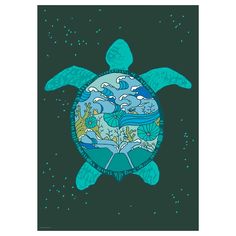 a turtle with an ocean scene on it's back