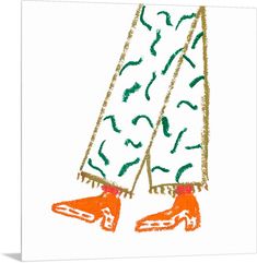 a drawing of two legs with orange shoes on them