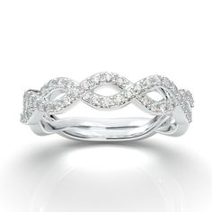 "White Gold Twisted Infinity Wedding Band from AurosiJewelsCouture TRY BEFORE YOU BUY! With our exclusive at home try on service. Learn more here: https://www.etsy.com/listing/481629574/ This is a dazzling and elegant twisted infinity style diamond wedding band from Aurosi Jewels Couture! The delicate twisted style band band is complemented by an array of diamonds on all sides of the band and an intricate infinity style design to make it unique from all angles. The delicate infinity shape of the band, symbolizing your endless love, is the perfect complement for any style and shape engagement ring. The genuine diamonds make this ring shine and radiate from across the room! Available in white, yellow, and rose gold, as well as Platinum, this white gold infinity style diamond wedding band wil Rose Gold Eternity Band, Infinity Wedding Band, Filigree Wedding Band, White Gold Promise Ring, Pave Wedding Bands, Wedding Band Diamond, Gold Promise Ring, Infinity Wedding, Stackable Wedding Bands