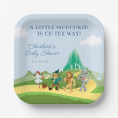 a little munchkin is on the way baby shower tray with cartoon characters in it