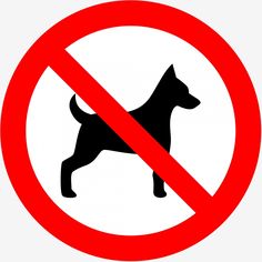 a black and red sign with a dog in it