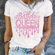 Introducing Our Birthday Queen T-Shirt, A Must-Have For Any Birthday Celebration! This Stylish White T-Shirt Features The Words "Birthday Queen" Printed Boldly Across The Front, Making It The Perfect Outfit Choice For The Special Day. With Its Short Sleeves And Comfortable Crew Neck Design, This T-Shirt Offers Both Style And Comfort. Whether You're Celebrating Your Own Birthday Or Surprising A Loved One, This Birthday Queen T-Shirt Is Sure To Make A Statement And Add A Touch Of Royalty To Any Bi Custom Tee Shirts, Birthday Queen, Queen Tshirt, Queen Shirts, T Shorts, Casual Top, Graphic Tees Women, Birthday Outfit, White T Shirt