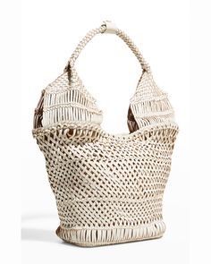 Rafe "Margarita" woven leather tote    Top handles    Open top with pushlock closure    Interior, zip pocket    Lining: Canvas    Spot clean    9.5"H x 20"W x 5.5"D    Imported