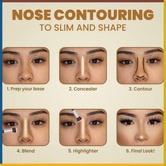 Makeup For Slim Face, Nose Contouring Tutorial Step By Step, Make Up Tutorial Pictures, Face Contour For Round Face, How To Contour Crooked Nose, Contour Large Nose, Nose Contour For Big Nose Tip, Fat Nose Contouring, Nose Contour For Different Noses