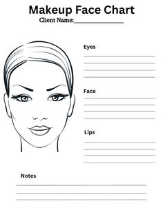 Great tool to have as a professional Makeup Artist. Print out and take to your trial. Swatch colors and write down what products that were used, so when the day comes, you will remember exactly what was performed on said client. Esthetics Business, Makeup Artist Portfolio, Makeup Practice, Makeup Ideas Eyeliner, Makeup Memes, Makeup Artist Kit, Face Charts, Custom Makeup, My Dream Job