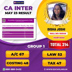 the poster for ca inter result is displayed in front of a purple and yellow background