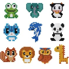 an image of pixelated animals made out of different types of beads on a white background