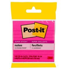 post - it super sticky notes with pink paper and yellow adhesives on top