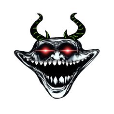 an evil mask with red eyes and horns