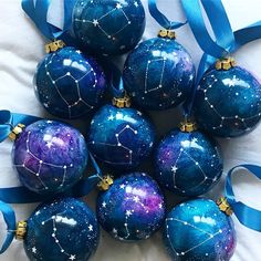 blue and purple ornaments with stars on them