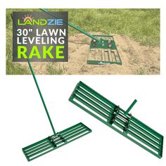 the lawn leveling rake is shown in green