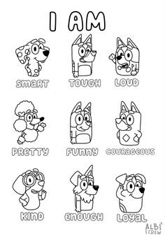 i am coloring page for kids with pictures of different animals and words in black and white