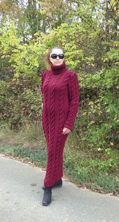 This unique handmade dress /long sweater is made to give you pleasure and makes you feel comfortable and stylish.It is suitable for any occasion.With this lovely dress you will feel beautiful at any time - in everyday life, at work,at home,visit with friends and relatives,in mountain... Wonderful design,warm and soft.Thick and fuzzy...just for you Color - Red Content - Wool Sizes - S, M and L. Measurements, taken with the dress laid flat, not stretched: - Body length - 135 sm / 54'' - Width - 50 Chunky Sweater Dress, Knit Chunky Sweater, Wool Dresses, Fuzzy Sweater Dress, Fuzzy Mohair Sweater, Cable Sweater Dress, Extreme Knitting, Pull Mohair, Wool Knitted Dress