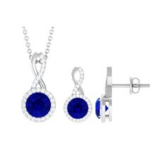 Product Details Lab Grown Blue Sapphire Infinity Jewelry Set with Zircon is the perfect piece of jewelry for any occasion. This stunning jewelry set features a 6x6 mm blue sapphire center stone in the necklace surrounded with sparkling zircon overlapping to infinity symbol. The set includes a stud earring with 5x5 blue sapphire center stone surrounded by zircon. The infinity symbol represents eternal love and commitment. Product Information SKU SHP-PENDANT042170195 Length 16.5 mm Width 8 mm Weight 3.76 gm (Approximate) LAB CREATED BLUE SAPPHIRE INFORMATION No.of Stones 3 Pieces Total Weight 2.35 Carat (Approximate) Dimension(approx) Round-5X5 mm-2 PcsRound-6X6 mm-1 Pcs Color Blue Cut Brilliant Shape Round Setting Type Prong-Setting Quality Grade AAAA MOISSANITE INFORMATION No.of Stones 88 Fine Jewelry Blue Jewelry Sets For Anniversary, Blue Fine Jewelry Sets For Anniversary, Fine Jewelry Sets With Diamonds In Blue, Blue Diamond Jewelry Sets, Blue Diamond Jewelry Set As Gift, Blue Diamond Jewelry Sets For Gifts, Blue Jewelry Sets With Diamond Accents As Gift, Infinity Jewelry, Infinity Symbol