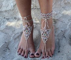 Barefoot sandals lace crochet Kit jewelry Anklets bracelet | Etsy Handmade White Barefoot Sandals For Beach, Handmade White Barefoot Sandals For Vacation, Adjustable Crochet Jewelry For Festivals, Bohemian Crochet Barefoot Sandals For Festivals, Handmade Barefoot Sandals For Beach Wedding, Handmade White Bohemian Barefoot Sandals, White Handmade Bohemian Barefoot Sandals, White Bohemian Handmade Barefoot Sandals, Handmade White Anklets For Beach Wedding