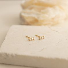 Great things come in small packages. A modern take on a classic, we’ve created the Tiny Pearl Bar Studs. A dainty, everyday earring beaded with tiny freshwater pearls, perfect for your main lobe or second piercing. For those who are flirting with the idea of diamonds, but looking for more of a subtle glow. Material: High Quality Solid 925 Sterling Silver Finish: 18K Gold ∙ Sterling Silver Featuring 6mm Bar Freshwater Pearl Stud Earrings SKU: RR-ER176 Constellation Earrings, Pearl Earring Set, Second Piercing, Diamond Huggies, Bead Bar, Bar Studs, Opal Studs, Hoop Earring Sets, Tiny Diamond