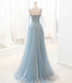 Prom Dress Blue, Tulle Long Prom Dress, Blue Evening Dress, 60's Dress, Blue Evening Dresses, Blue Tulle, فستان سهرة, A Line Prom Dresses, Dress A Line