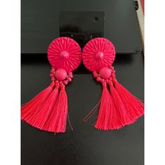 Pink Tassel Earrings Elegant Tassel Earrings For Spring, Elegant Latkans Earrings For Beach, Fringe Earrings For Spring Party, Spring Party Earrings With Fringe, Elegant Beach Earrings With Latkans, Summer Party Earrings With Latkans, Elegant Fringe Earrings For Spring, Elegant Pink Tassel Earrings For Spring, Elegant Summer Tassel Earrings