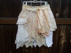 Upcycled Clothing / Vintage lace and linen by CuriousOrangeCat, $95.00 Chic Lace Patchwork Skirt, Bohemian Skirt With Lace Patchwork, Vintage Lace Tiered Skirt, Vintage Lace Patchwork Top, Vintage Lace Skirt With Lace Patchwork, Diy Skirts, Fairy Skirt, Boots And Leggings, Shabby Chic Clothes