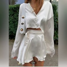 Size Xs Bell Sleeve Crop Top, Belted Mini Skirt, Tie Skirt, Looks Vintage, Two Piece Dress, Long Sleeve Cardigan, Piece Dress, Latest Fashion For Women, Wrap Style