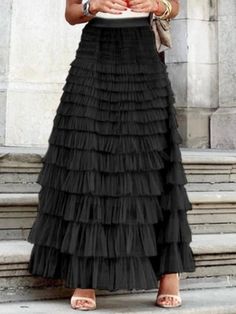 Black layered maxi skirt - Wapas Tutu En Tulle, Tule Rok, Gonna In Tulle, Tulle Maxi Skirt, Gown Pattern, Elegant Pattern, Long Skirts For Women, Half Skirt, Mesh Skirt