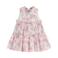 Your sweet girl will be ready for a day of fun and frolic in this sweet-tiered dress! Made in a precious pink rose print, this darling dress features a ruffle neckline and lots of twirl-worthy tiers - perfect for little girls who love to show off their style. This eye-catching will ensure she'll be the star of the show! Cute Ruffled Tiered Dress For Garden Party, Cute Tiered Dress For Garden Party, Pink Ruffle Dress For Garden Party, Pink Tiered Dress For Garden Party, Pink Dresses With Ruffled Collar For Spring, Cute Spring Tiered Dress For Garden Party, Cute Tiered Dress For Spring Garden Party, Pink Feminine Tiered Dress With Ruffles, Feminine Pink Tiered Dress With Ruffles